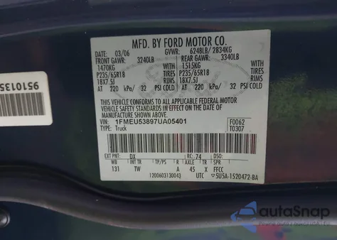 2007 Ford Explorer Sport Trac Limited from USA, damaged, VIN 1FMEU53897UA05401